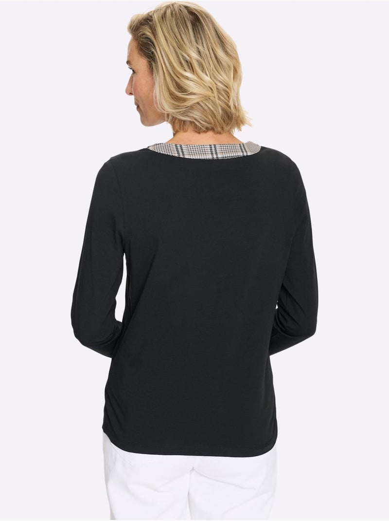 T-shirt à Manches Longues Lien à Nouer, œillets à L'encolure - Taille Standard - Moda Vilona Noir - Kiabi