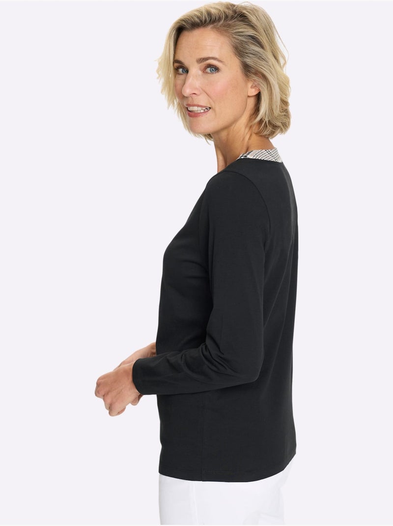 T-shirt à Manches Longues Lien à Nouer, œillets à L'encolure - Taille Standard - Moda Vilona Noir - Kiabi