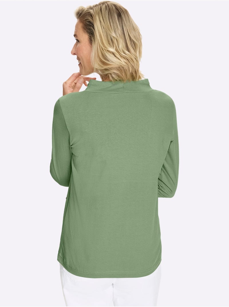 T-shirt à manches longues lien à nouer, œillets à l'encolure - taille standard - moda vilona Vert eucalyptus - Kiabi