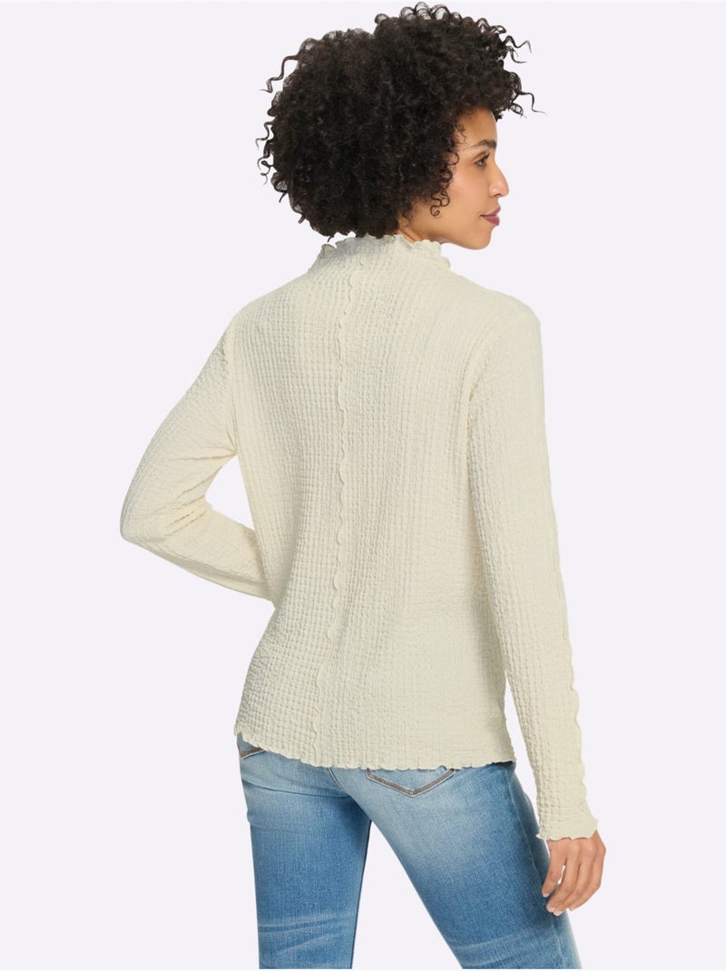 T-shirt à manches longues matière structurée mate et brillante - taille standard - helline Ivoire - Kiabi