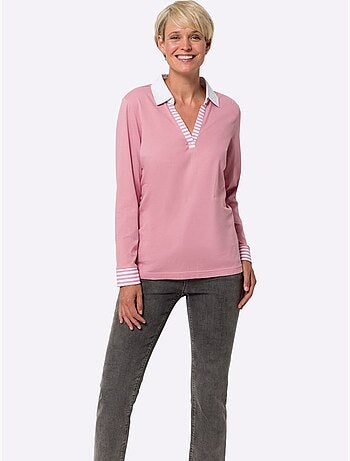 T-shirt à Manches Longues Mélange De Coloris Unis Et Rayés - Taille Standard - Moda Vilona
