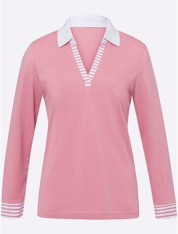 T-shirt à Manches Longues Mélange De Coloris Unis Et Rayés - Taille Standard - Moda Vilona