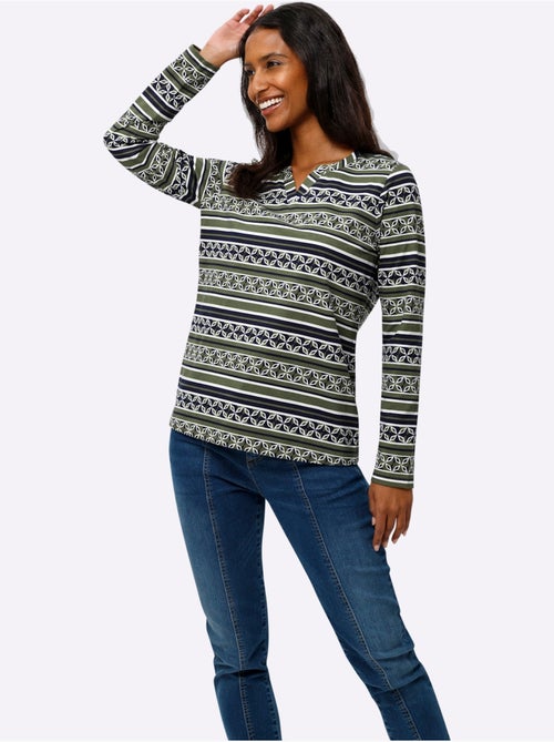 T-shirt à Manches Longues Mélange De Motifs - Taille Standard - helline - Kiabi