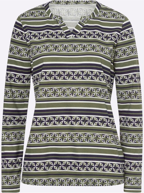 T-shirt à Manches Longues Mélange De Motifs - Taille Standard - helline - Kiabi