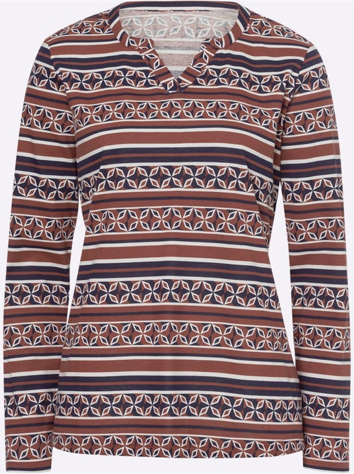 T-shirt à Manches Longues Mélange De Motifs - Taille Standard - helline - Kiabi