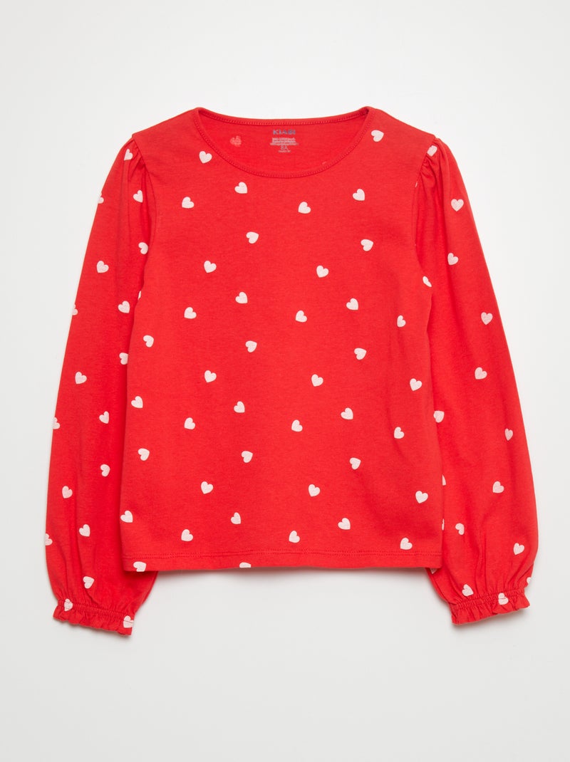 T-shirt à manches longues motif 'coeur' Rouge - Kiabi