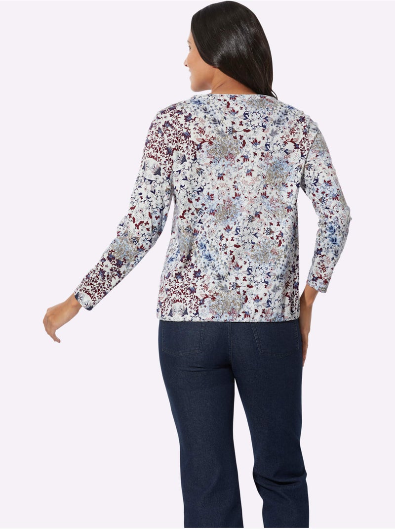 T-shirt à Manches Longues Motif Floral - Taille Standard - Moda Vilona Bleu - Kiabi