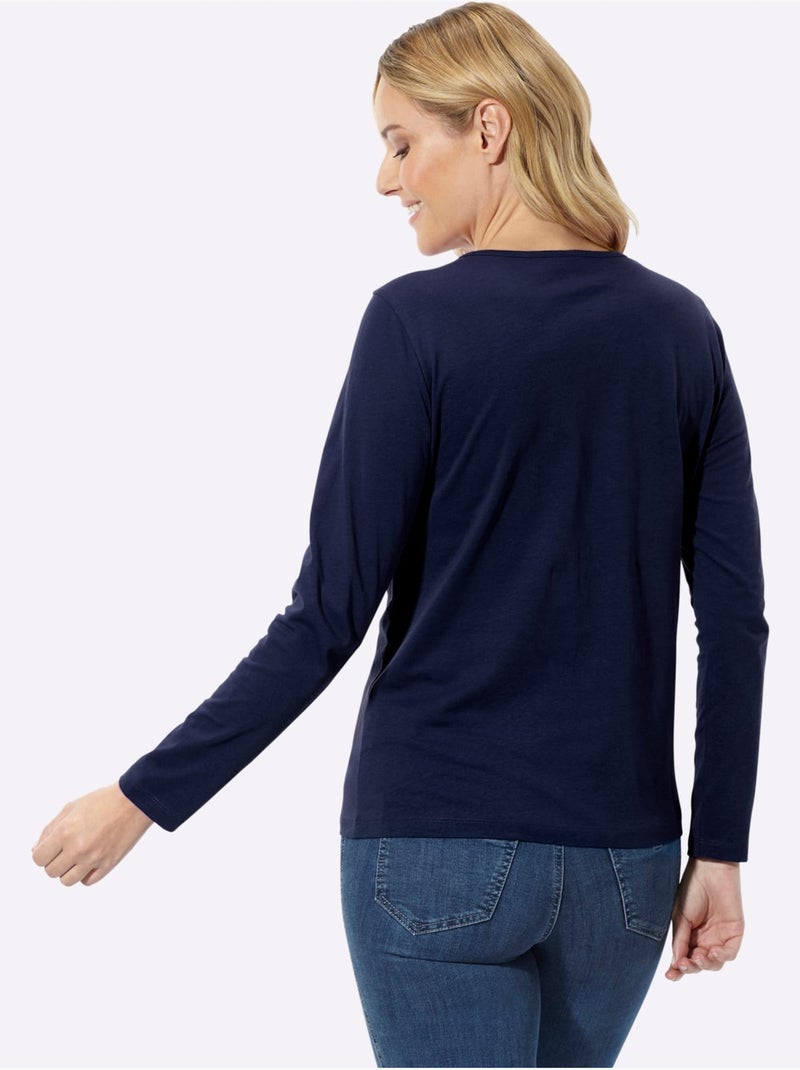 T-shirt à manches longues motif imprimé - taille standard - moda vilona Ecru/Marine - Kiabi