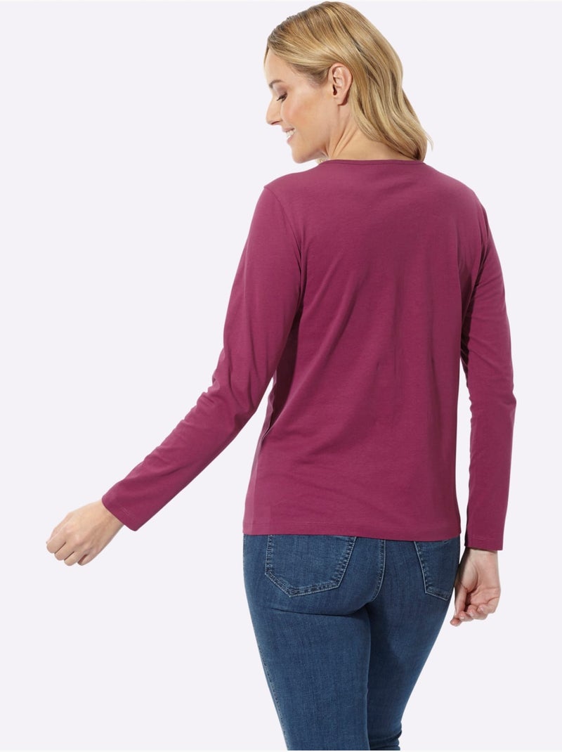 T-shirt à manches longues motif imprimé - taille standard - moda vilona Mauve - Kiabi