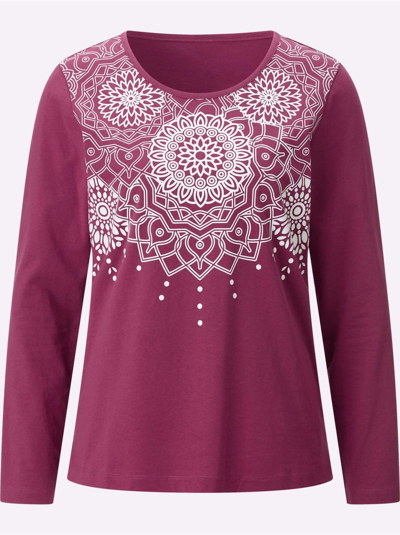 T-shirt à manches longues motif imprimé - taille standard - moda vilona Mauve - Kiabi