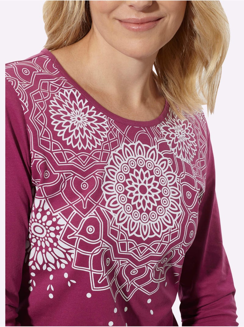 T-shirt à manches longues motif imprimé - taille standard - moda vilona Mauve - Kiabi