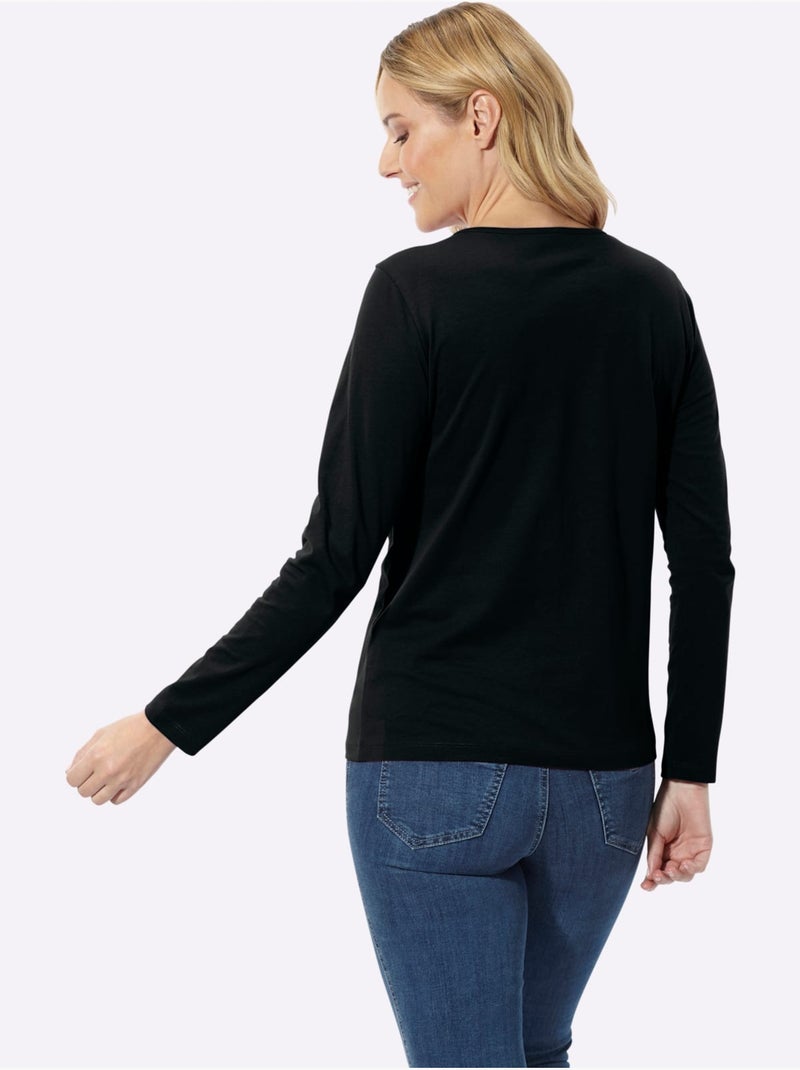 T-shirt à manches longues motif imprimé - taille standard - moda vilona Noir Beige Noir - Kiabi