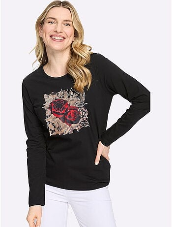 T-shirt à Manches Longues Motif Imprimé - Taille Standard - Moda Vilona