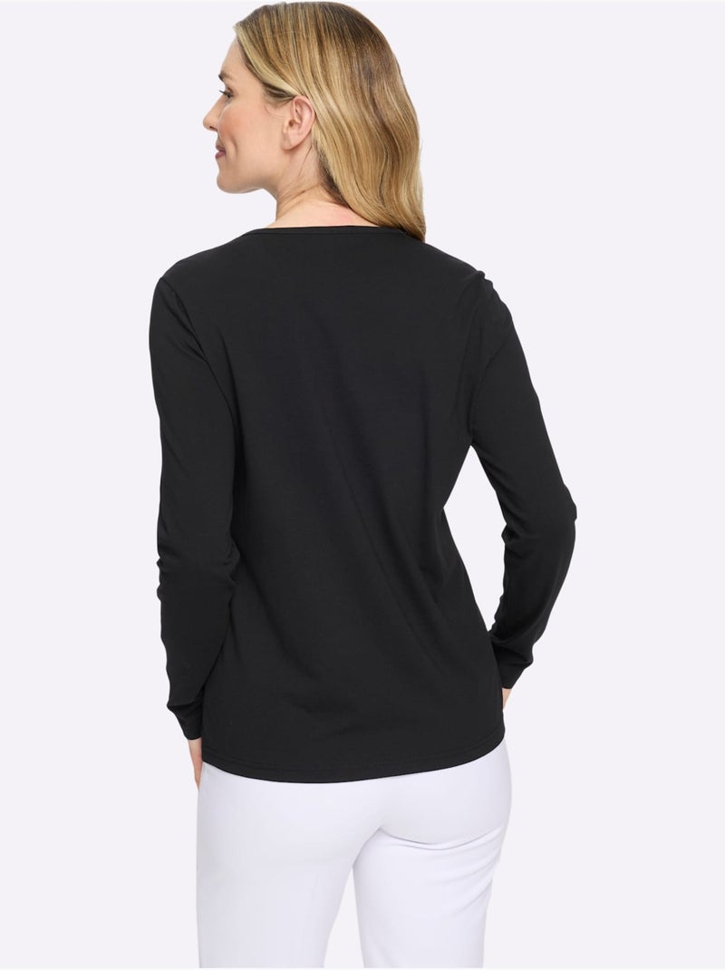 T-shirt à Manches Longues Motif Imprimé - Taille Standard - Moda Vilona Noir - Kiabi