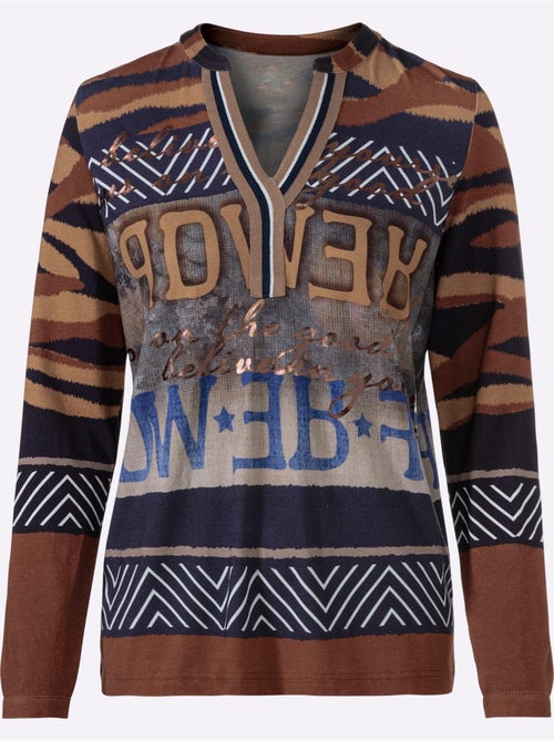 T-shirt à Manches Longues Motif Imprimé Exclusif - Taille Standard - helline - Kiabi