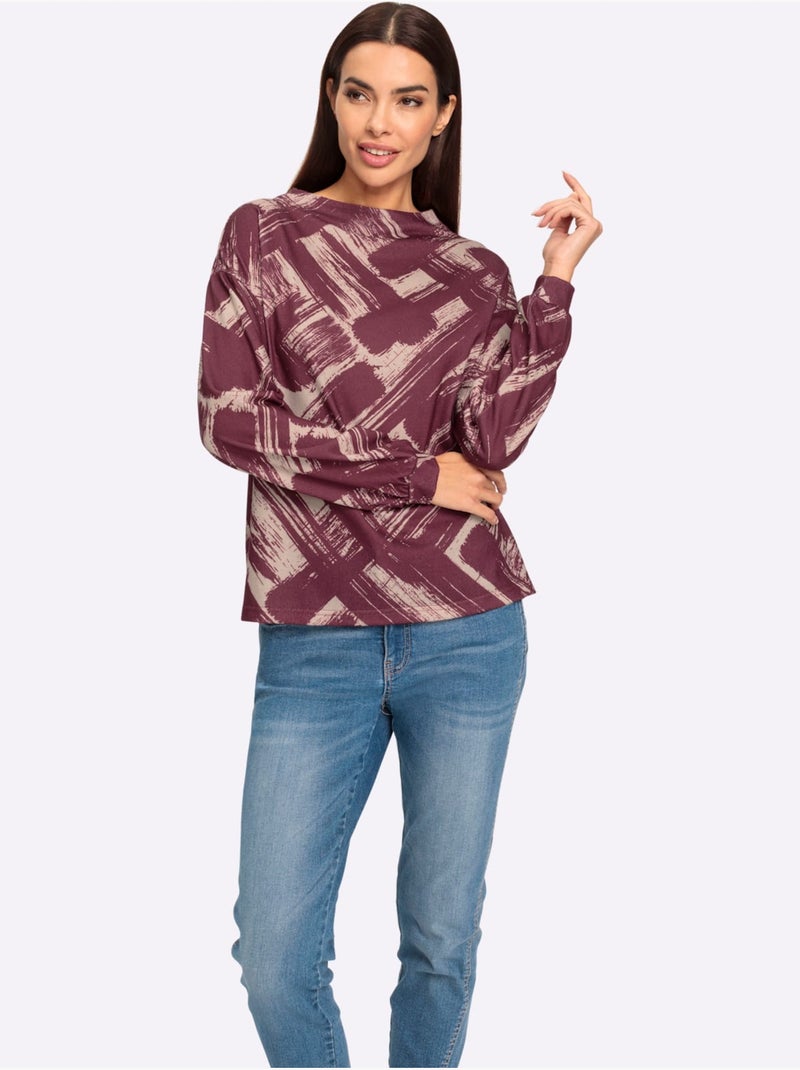 T-shirt à Manches Longues Motif Imprimé Exclusif - Taille Standard - Helline Bordeaux - Kiabi