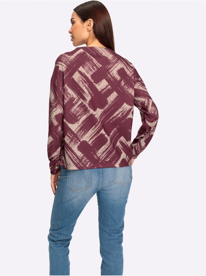 T-shirt à Manches Longues Motif Imprimé Exclusif - Taille Standard - Helline Bordeaux - Kiabi
