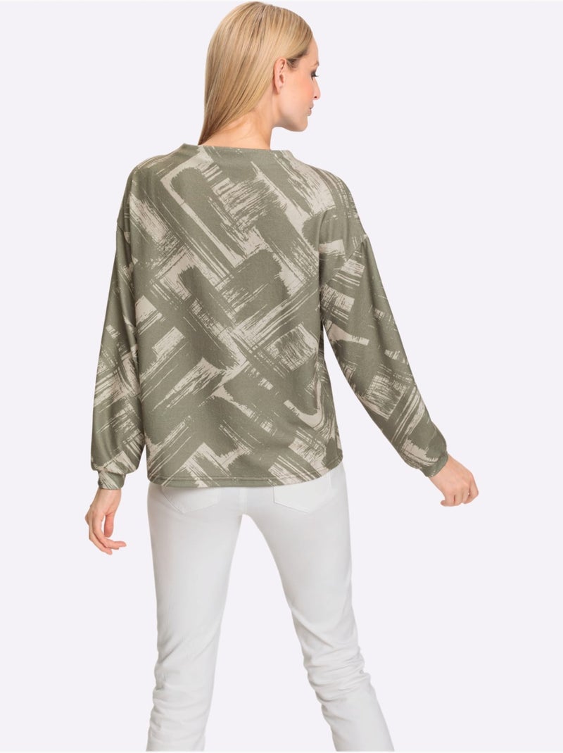 T-shirt à Manches Longues Motif Imprimé Exclusif - Taille Standard - Helline Kaki - Kiabi