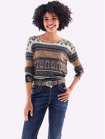 T-shirt à Manches Longues Motif Imprimé Romantique - Taille Standard - Helline