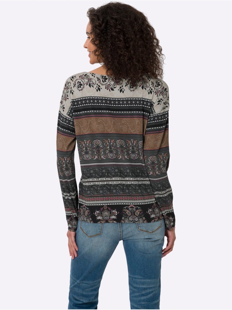 T-shirt à Manches Longues Motif Imprimé Romantique - Taille Standard - Helline Marron - Kiabi