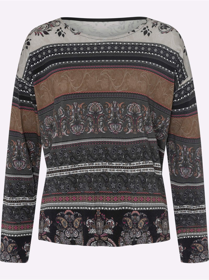T-shirt à Manches Longues Motif Imprimé Romantique - Taille Standard - Helline Marron - Kiabi