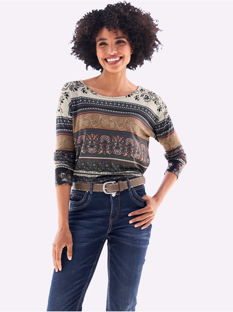 T-shirt à Manches Longues Motif Imprimé Romantique - Taille Standard - Helline Marron - Kiabi
