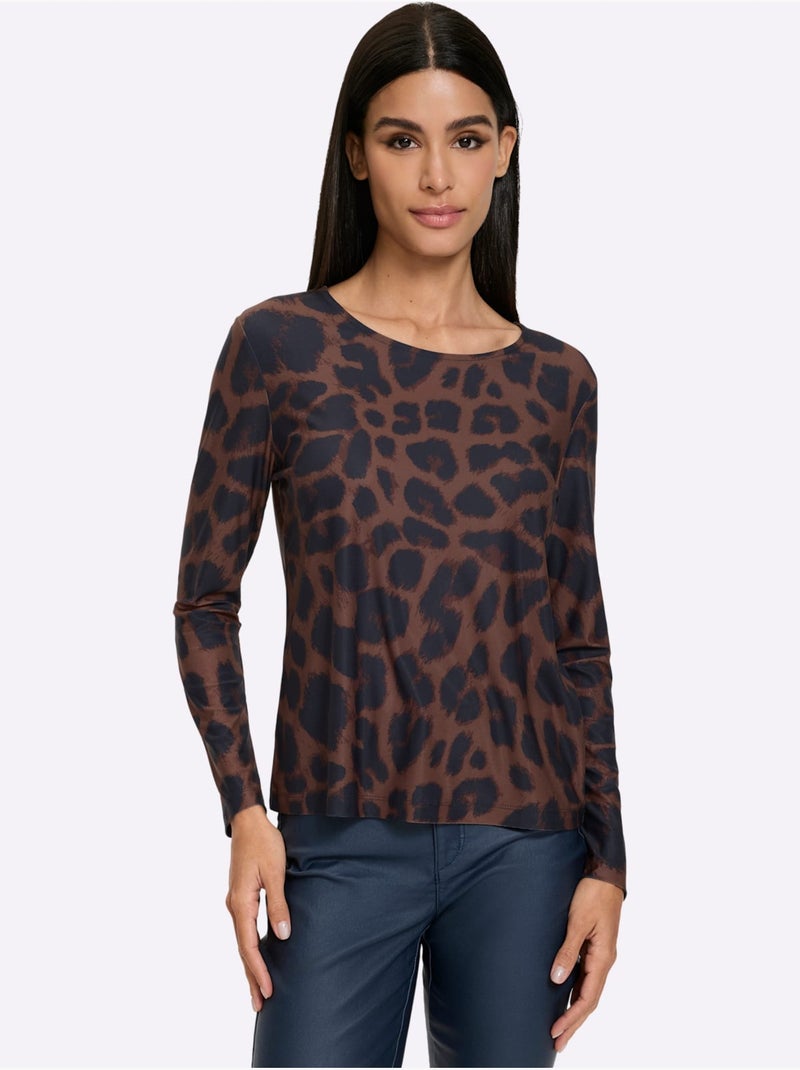 T-shirt à manches longues motif léopard tendance - taille standard - helline Bleu Marron Bleu - Kiabi