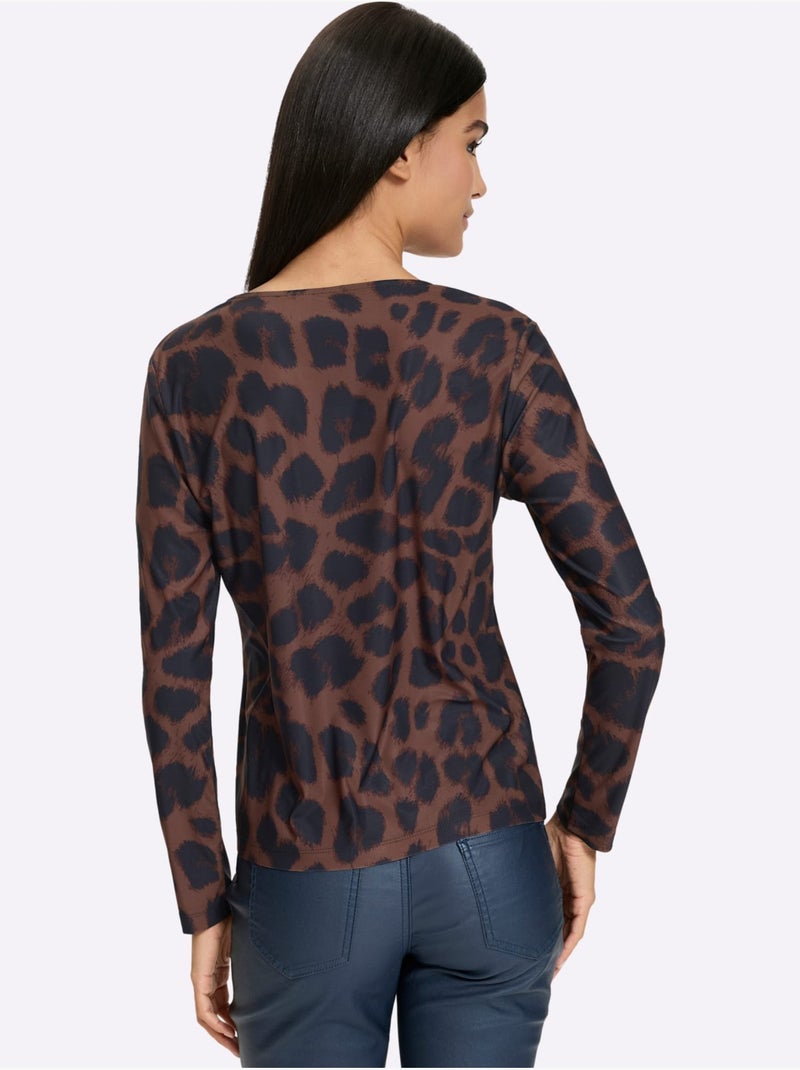 T-shirt à manches longues motif léopard tendance - taille standard - helline Bleu Marron Bleu - Kiabi