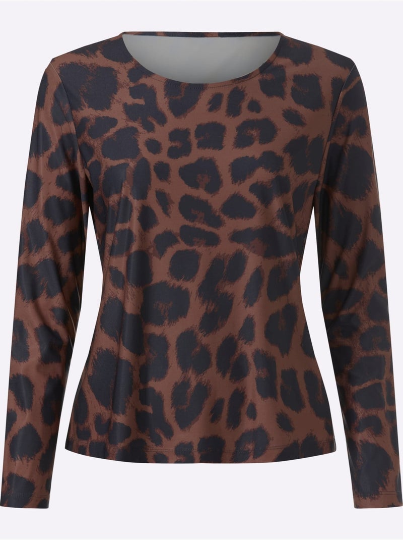 T-shirt à manches longues motif léopard tendance - taille standard - helline Bleu Marron Bleu - Kiabi