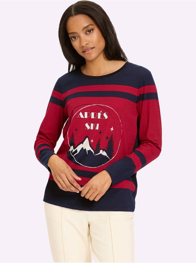 T-shirt à Manches Longues Motif Sportif - Taille Standard - Helline Bleu marine - Kiabi