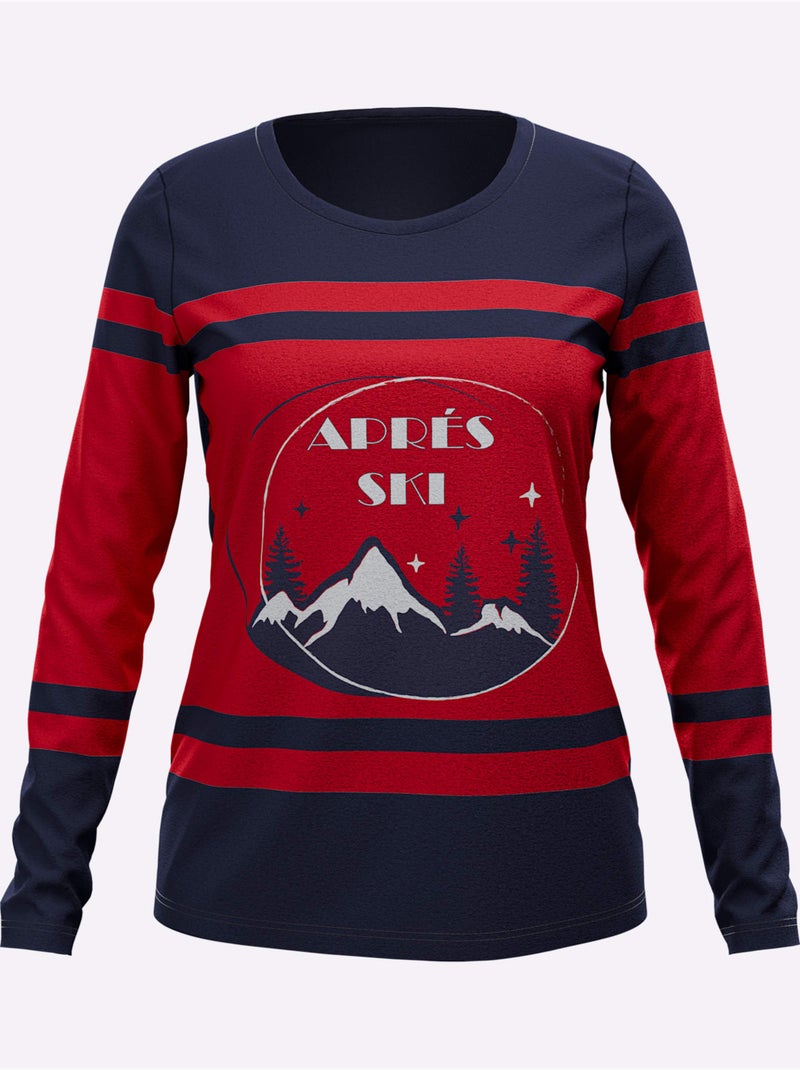 T-shirt à Manches Longues Motif Sportif - Taille Standard - Helline Bleu marine - Kiabi