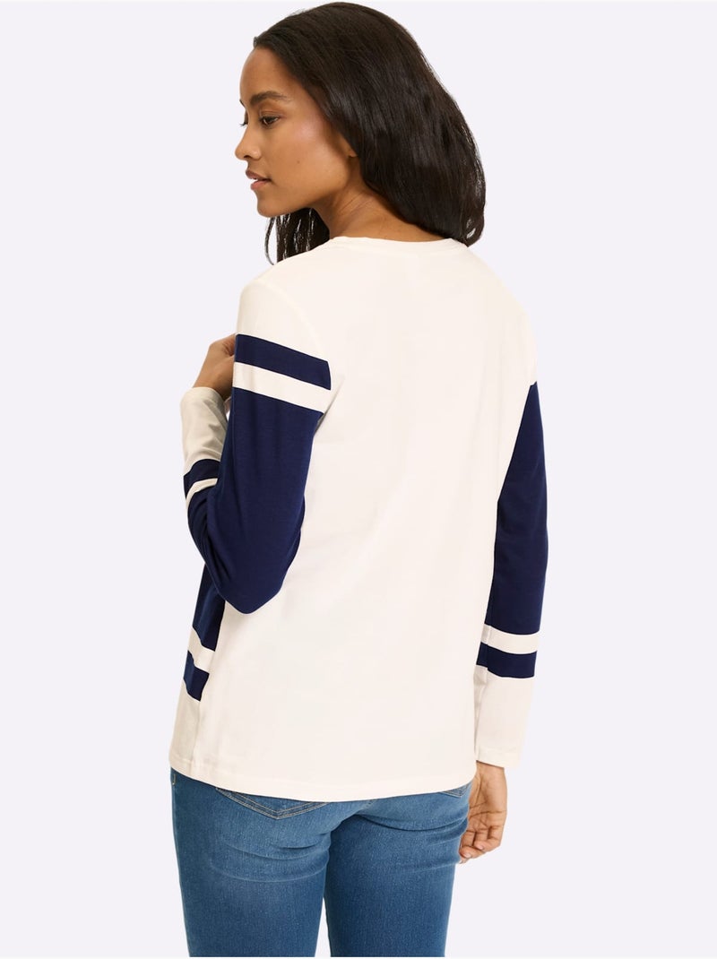 T-shirt à Manches Longues Motif Sportif - Taille Standard - Helline Ecru - Kiabi