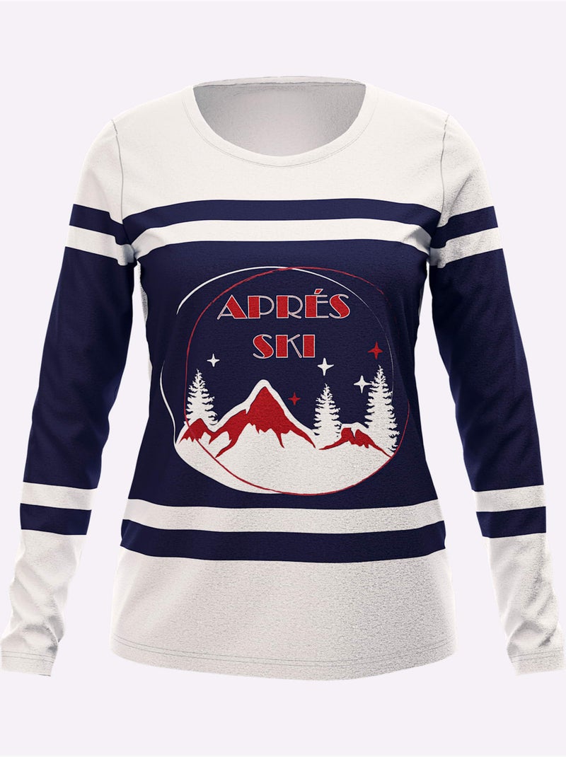 T-shirt à Manches Longues Motif Sportif - Taille Standard - Helline Ecru - Kiabi