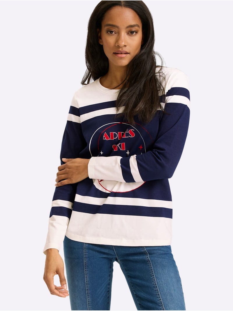T-shirt à Manches Longues Motif Sportif - Taille Standard - Helline Ecru - Kiabi