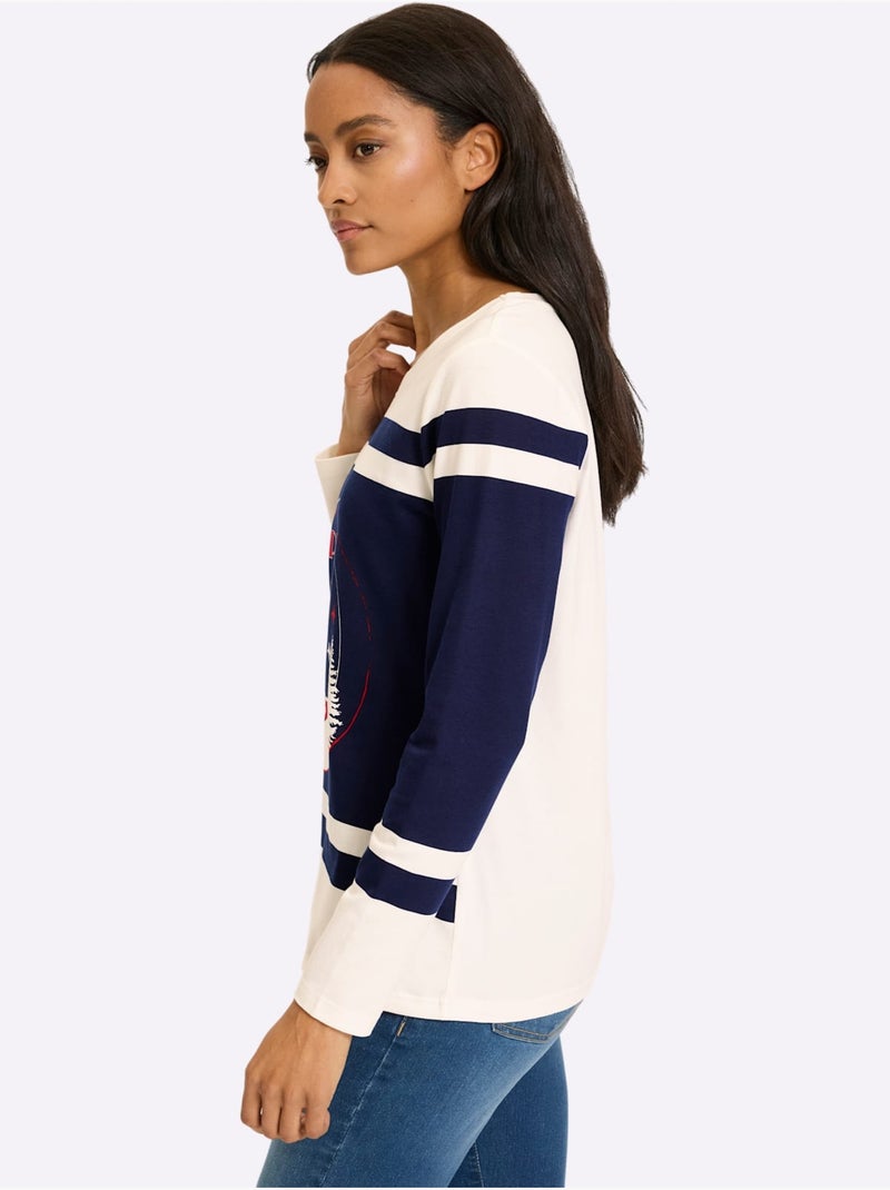 T-shirt à Manches Longues Motif Sportif - Taille Standard - Helline Ecru - Kiabi