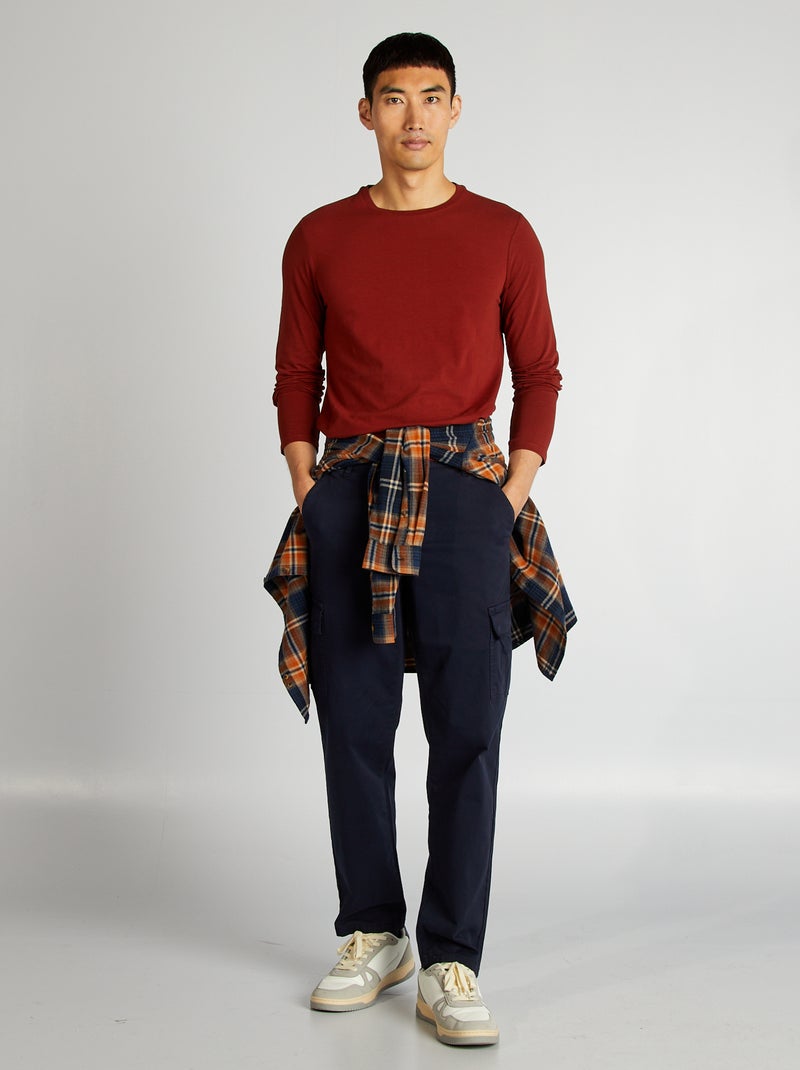 T-shirt à manches longues muscle fit Orange rouge - Kiabi