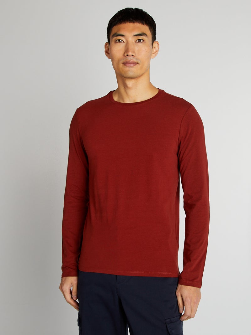 T-shirt à manches longues muscle fit Orange rouge - Kiabi