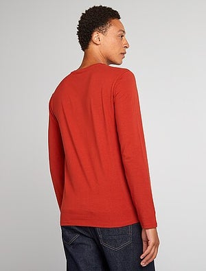 T-shirt Manches Longues Col Henri Pour Homme - Décontracté, Pour Le Travail Et Le Sport