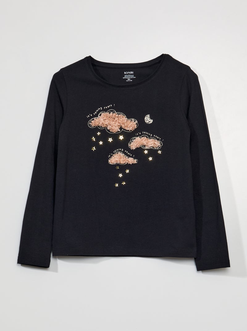 T-shirt Manches Longues Crewcuts Pour Fille, Appliqué Devant – 100% Coton, Taille 6-7