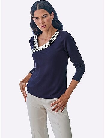 T-shirt à Manches Longues Perles Décoratives - Taille Standard - helline