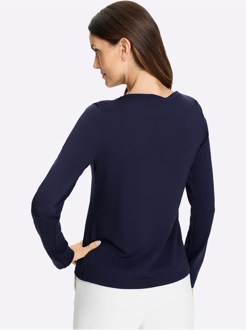 T-shirt à Manches Longues Perles Décoratives - Taille Standard - helline Bleu marine - Kiabi