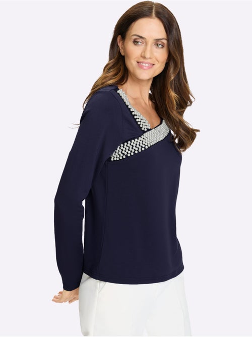 T-shirt à Manches Longues Perles Décoratives - Taille Standard - helline - Kiabi