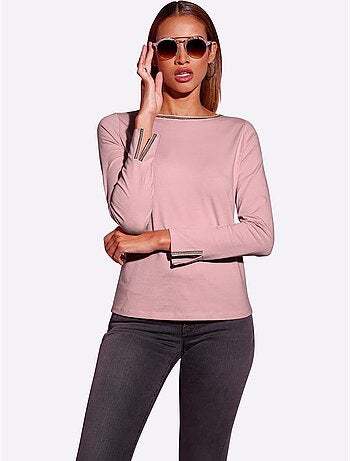 T-shirt à manches longues petites pierres fantaisie sur l'encolure - taille standard - helline