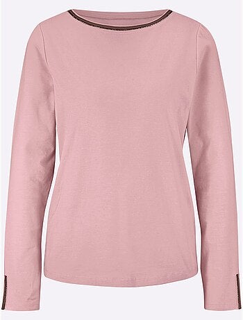 T-shirt à manches longues petites pierres fantaisie sur l'encolure - taille standard - helline