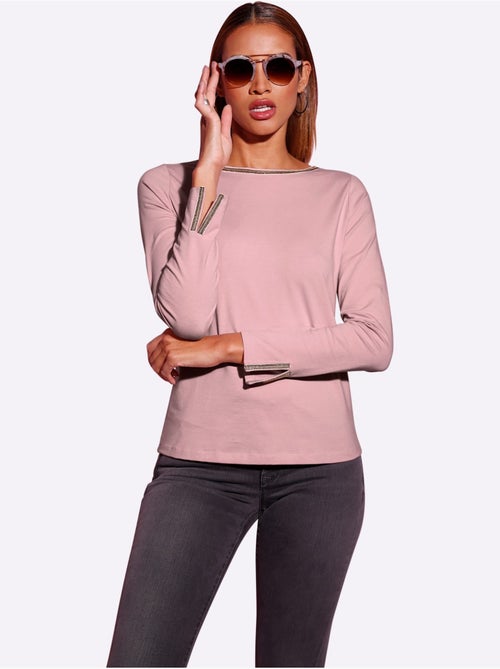 T-shirt à manches longues petites pierres fantaisie sur l'encolure - taille standard - helline - Kiabi