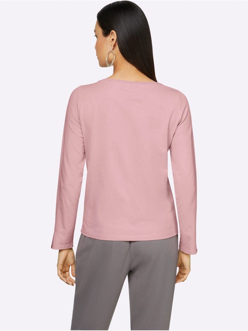 T-shirt à manches longues petites pierres fantaisie sur l'encolure - taille standard - helline Rose - Kiabi
