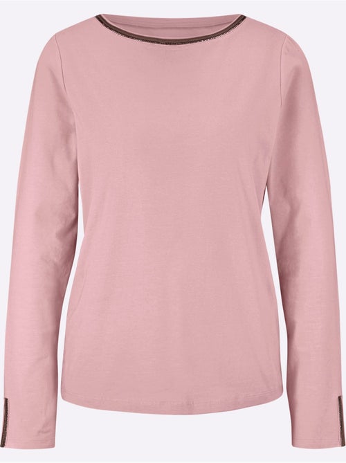 T-shirt à manches longues petites pierres fantaisie sur l'encolure - taille standard - helline - Kiabi