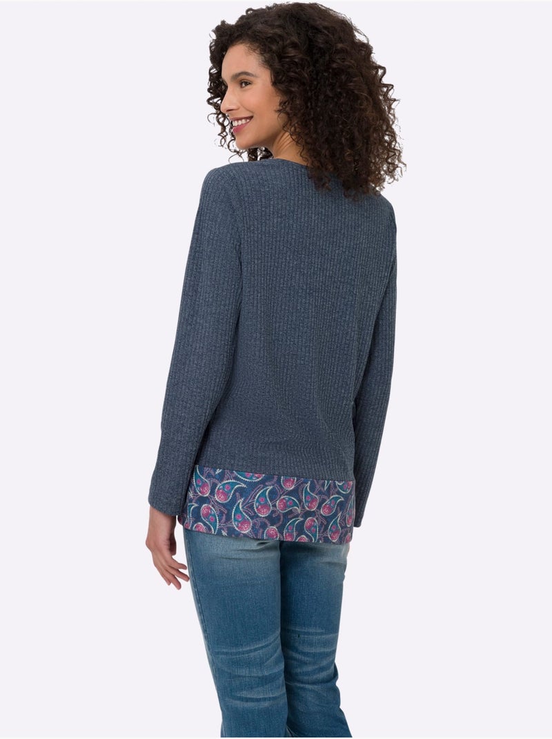 T-shirt à Manches Longues Pièce Décorative Devant - Taille Standard - Helline Bleu Rose - Kiabi