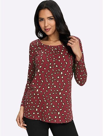 T-shirt à manches longues plis affinants à l'encolure - taille standard - moda vilona
