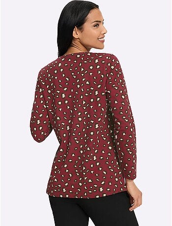 T-shirt à manches longues plis affinants à l'encolure - taille standard - moda vilona